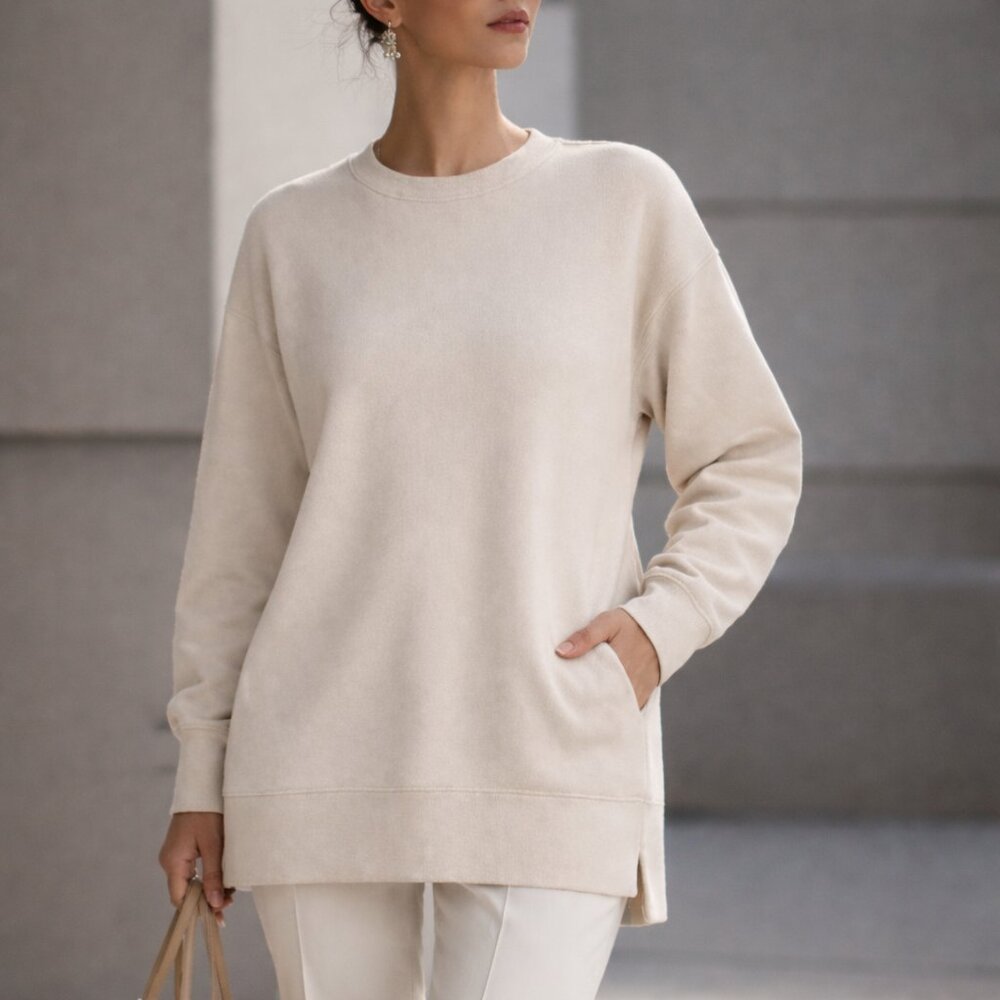 NWT Danskin Super Soft Stretch Beige Ivory Tunic Sweatshirt With Pockets